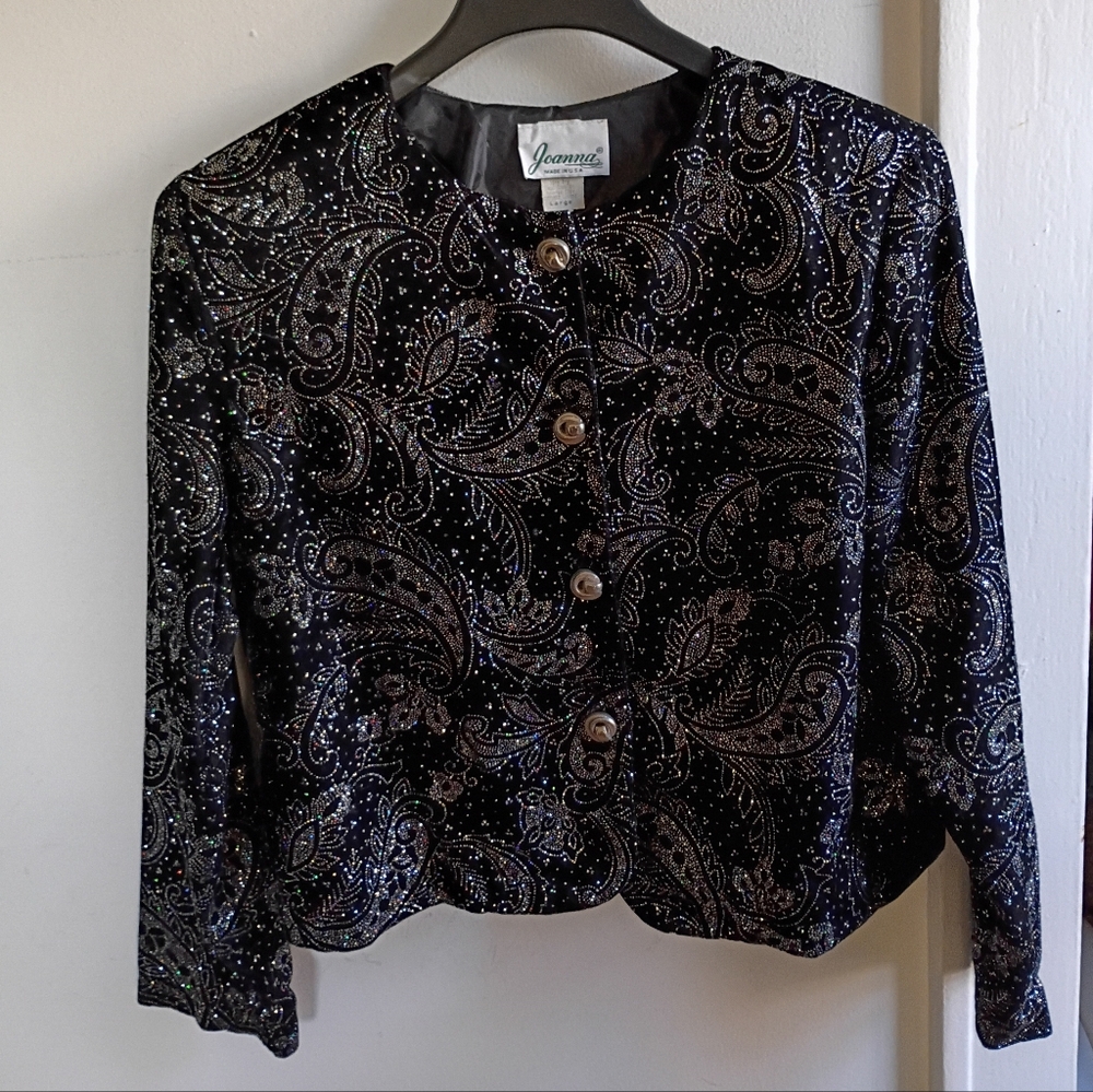 Joanna Black Vintage Blazer With Silver Paisley